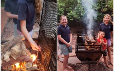 Annika (Gr 6), Anja (Gr 4) en Joubert (Ontdekker) Greyvenstein braai